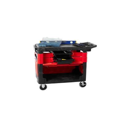 CARRO GABINETE CON CERRADURA, 2 CAJAS Y 4 RECIPIENTES, NEGRO